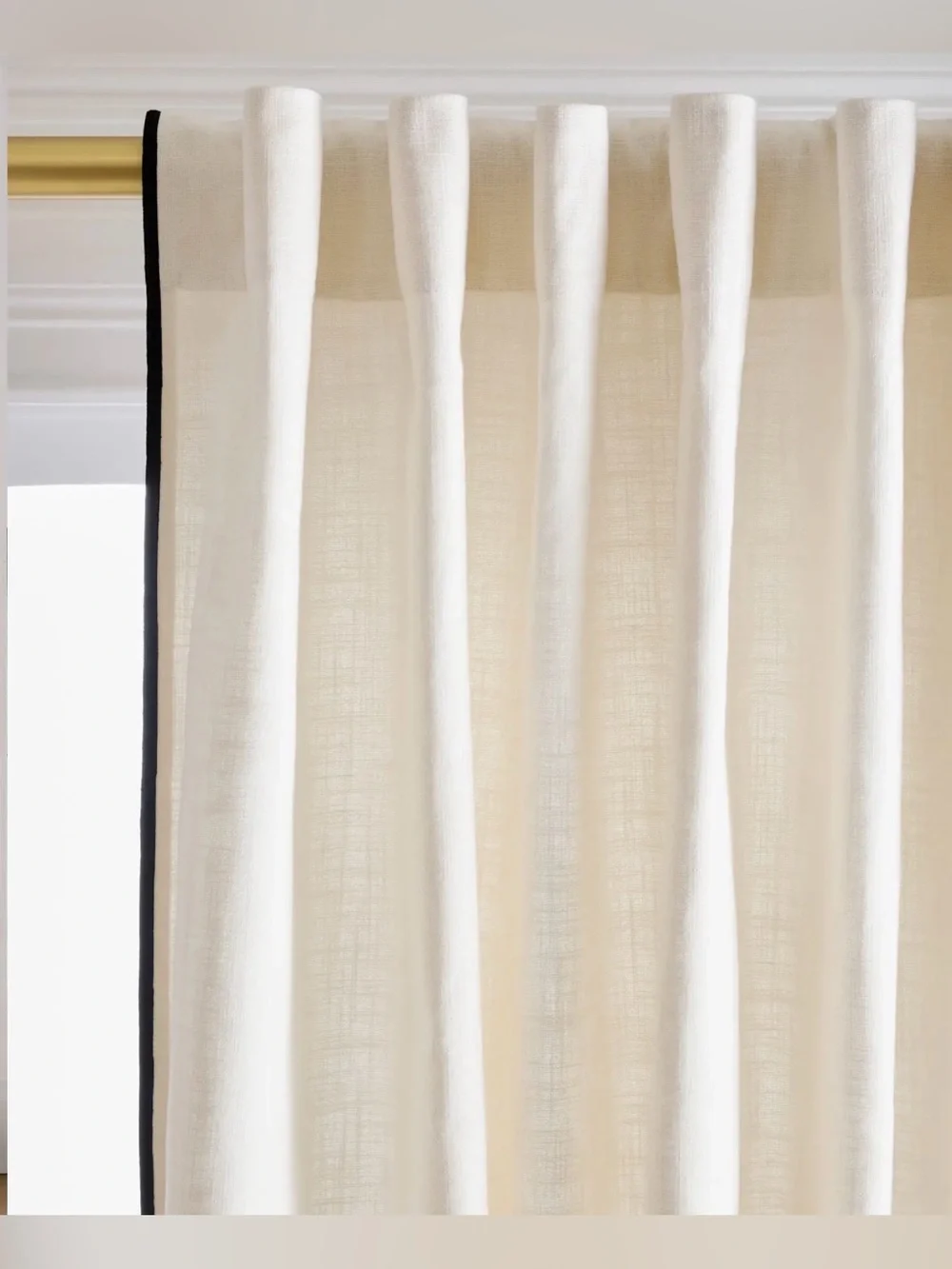 New Quince Ivory Cotton Curtain Black Piped 48 x 108” Light Filtering 1 Panel